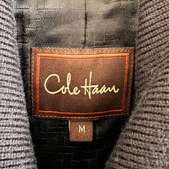 Cole Haan Lambskin Leather Jacket Black Moto Wool Removable Collar M Medium Zip - Picture 3 of 10